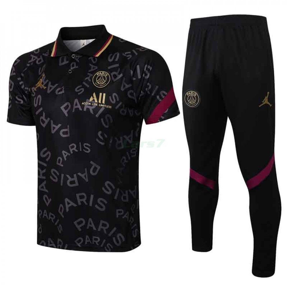 Polo PSG 2021/2022 Jordan Kit Letra Estampado Negro 