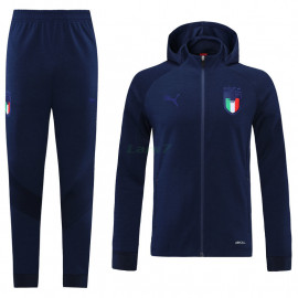 Chaqueta Italia 2021 Con Capucha Azul Oscuro