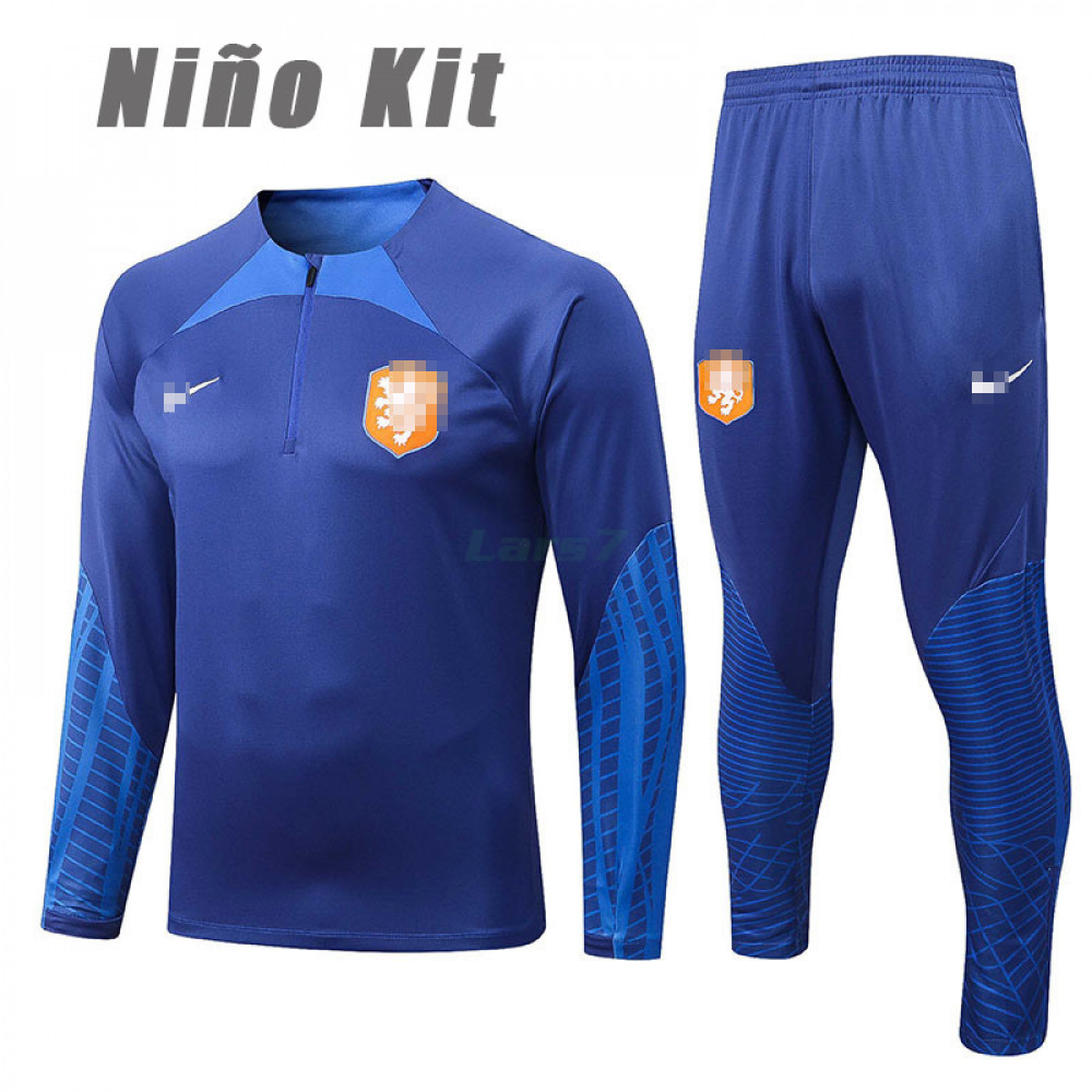 Sudadera de Entrenamiento Holanda 2022 Niño Kit Azul Oscuro