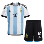 Camiseta Messi 10 Argentina 1ª Equipación 2022 Mundial 3 Estrellas Niño Kit