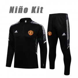 Sudadera De Entrenamiento Manchester United 2021/2022 Niño Kit Negro/Blanco