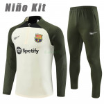 Sudadera de Entrenamiento Barcelona 2023/2024 Niño Kit Beige/Verde