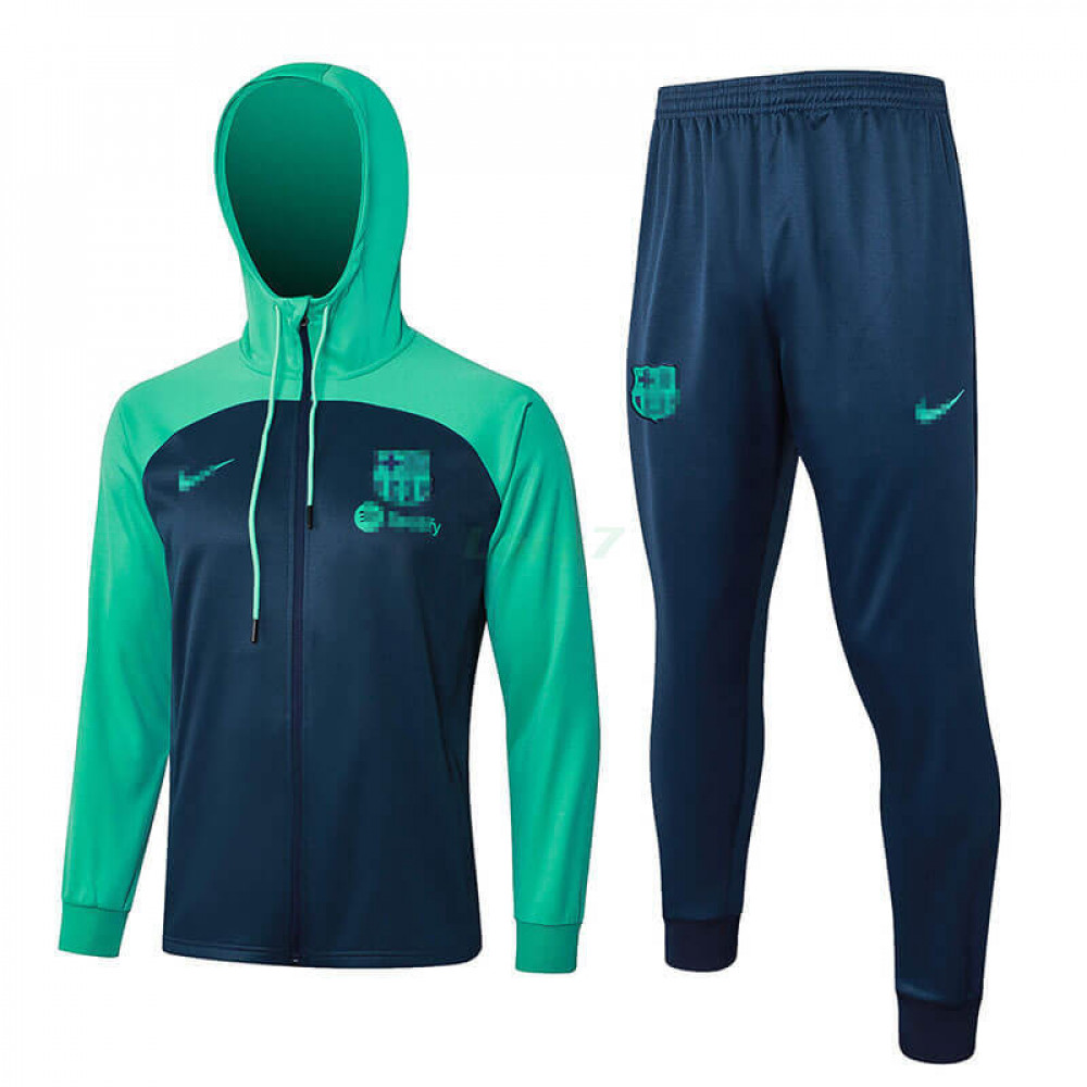 Chandal Barcelona 2023/2024 Con Capucha Azul Marino/Verde