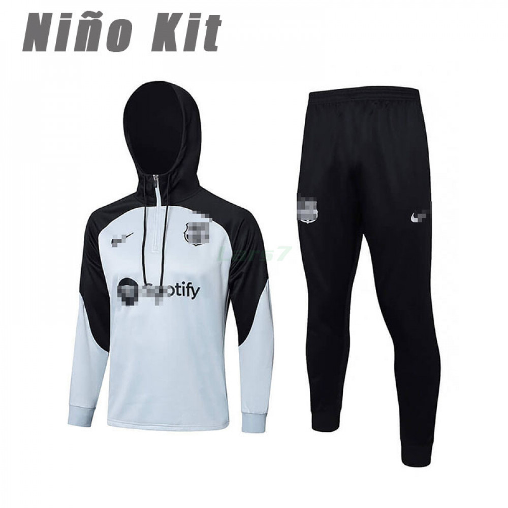 Sudadera de Entrenamiento Barcelona 2023/2024 Con Capucha Niño Kit Gris/Negro