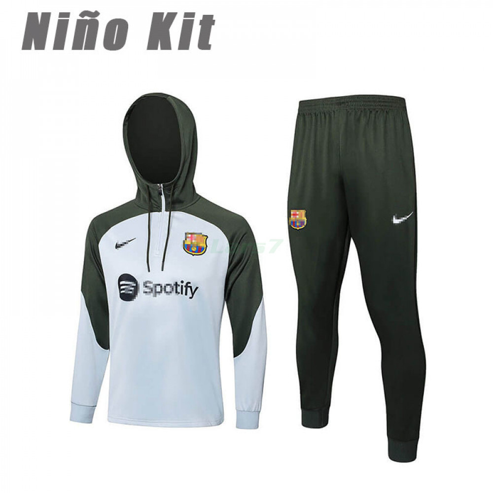 Sudadera de Entrenamiento Barcelona 2023/2024 Con Capucha Niño Kit Gris/Verde