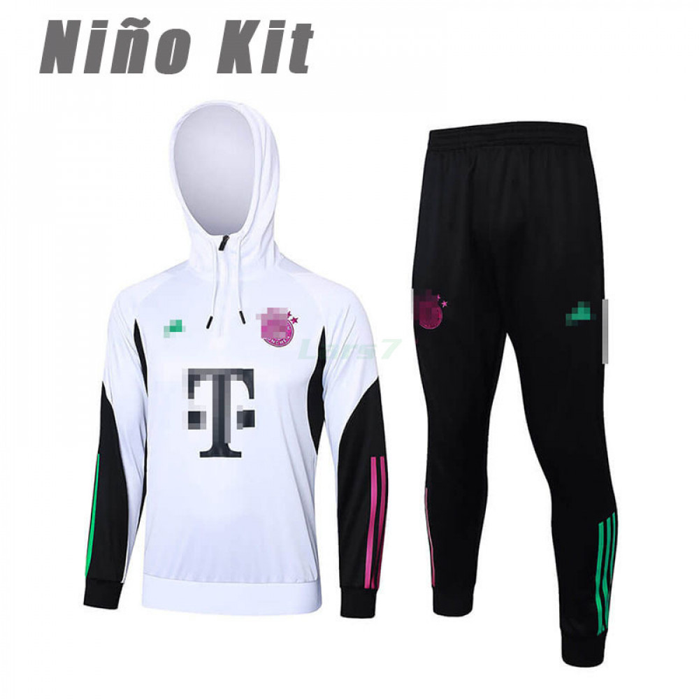 Sudadera de Entrenamiento Bayern Múnich 2023/2024 Con Capucha Niño Kit Blanco