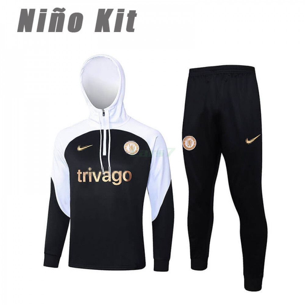 Sudadera de Entrenamiento Chelsea 2023/2024 Con Capucha Niño Kit Negro/Blanco