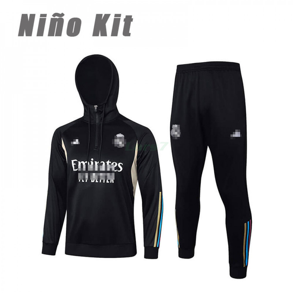 Sudadera de Entrenamiento Real Madrid 2023/2024 Con Capucha Niño Kit Negro