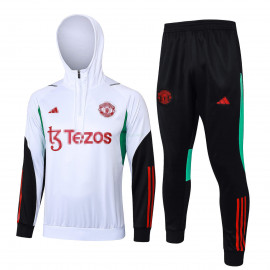 Sudadera De Entrenamiento Manchester United 2023/2024 Con Capucha Blanco/Negro