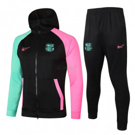 Chaqueta Barcelona 2020/2021 con Capucha Negro y Manga Rosa /Verde